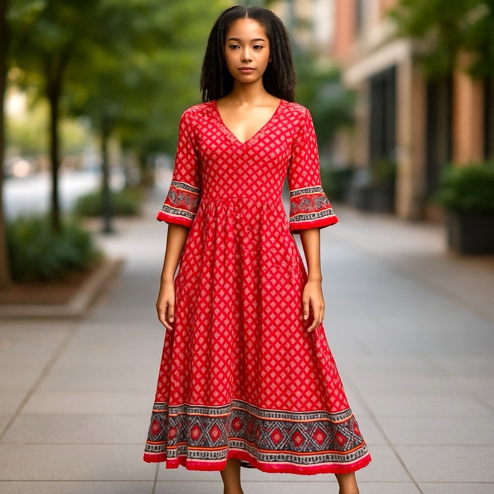 Vibrant Orange and Red Dress with Elegant Design
